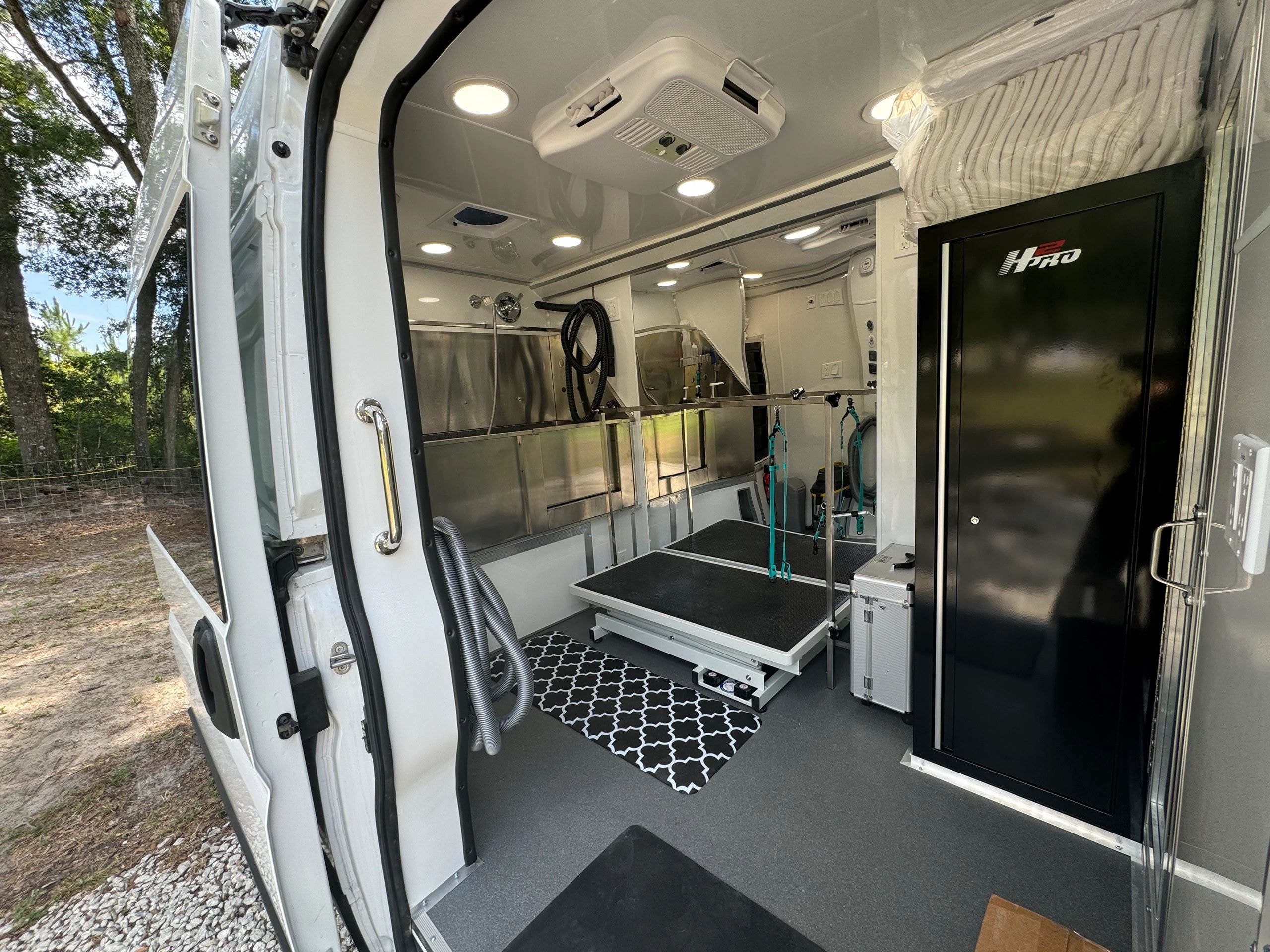 Interior of the Petastic mobile grooming van